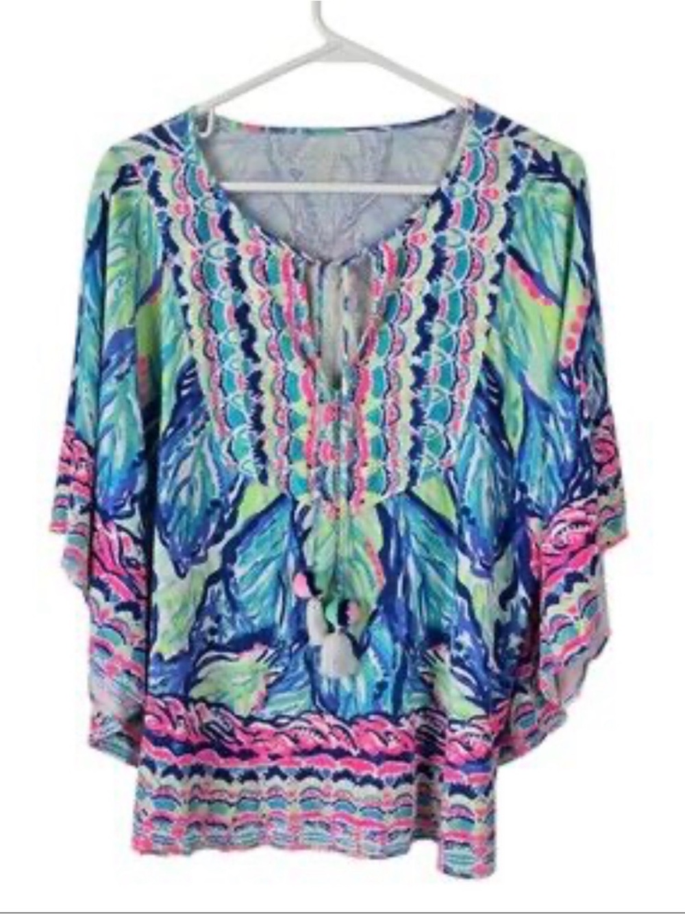 Lilly Pulitzer Blue & Pink Leaf-Print Tunic size S/M EUC